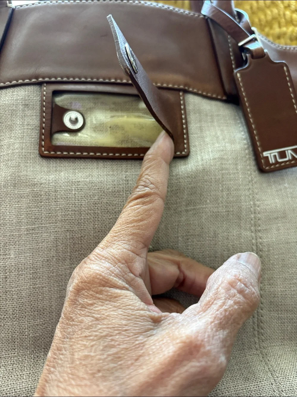 Tumi Beige Canvas and Brown Leather Duffel